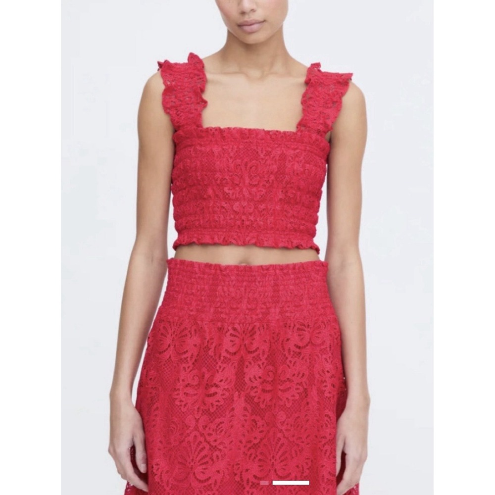 Hill House Azalea Top in Cerise Lace Smocked Cropped